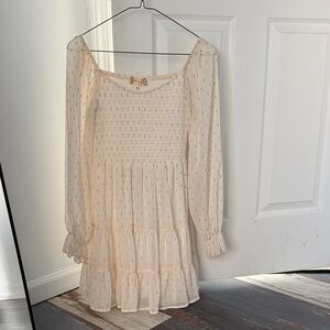 Altar'd State Cream and Gold Smocked Dress